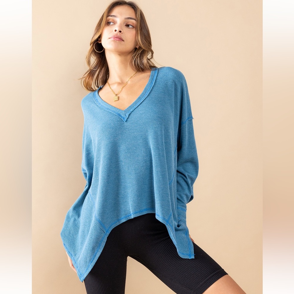 27 Knit Thermal V-neck Reverse st Oversized Casual top